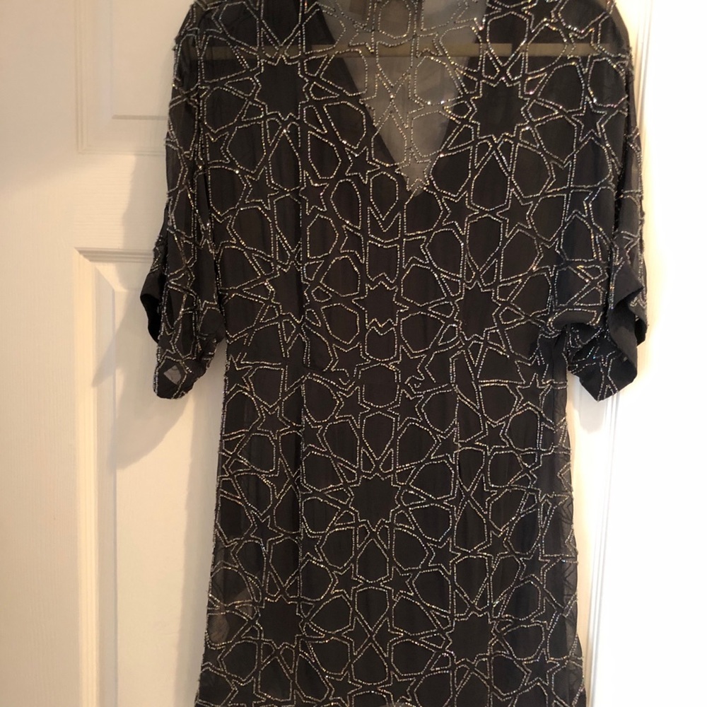 Beaded dress black, short sleeve
